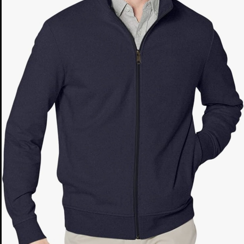Amazon Essentials Men's Navy Blue Full-Zip Mock Jacket
